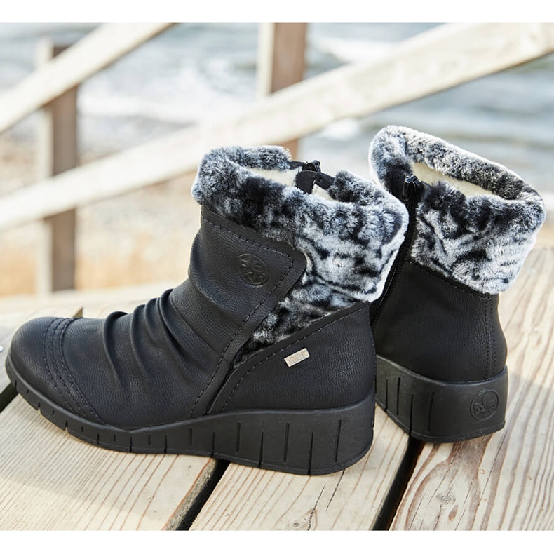 Schwarzer Rieker Y1361-00 wasserdichter Winterstiefel für Damen weiß 1