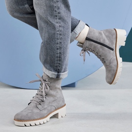 Bequeme graue Rieker X5701-40 warmgraue Plateaustiefel für Damen 2