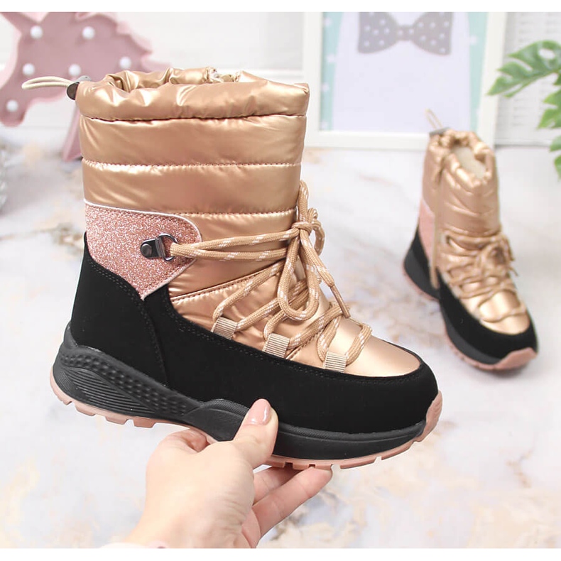 News Schneestiefel für Mädchen, isoliert mit Schafwolle, goldene Neuigkeiten schwarz 1