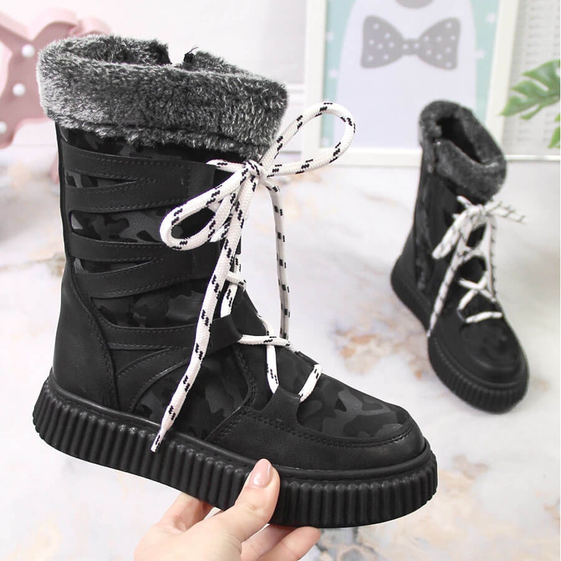 Schwarze Potocki Mädchenschuhe mit Fell 1