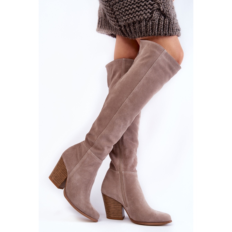 Lewski Shoes Overknee-Stiefel aus Wildleder für Damen Lewski 2833 Grau beige 2