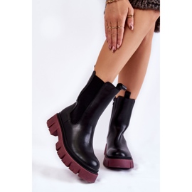 Damen-Plateau-Worker-Stiefel Schwarz-Weinrot Aliana 1
