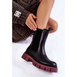 Damen-Plateau-Worker-Stiefel Schwarz-Weinrot Aliana 6