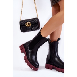 Damen-Plateau-Worker-Stiefel Schwarz-Weinrot Aliana 3