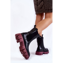 Damen-Plateau-Worker-Stiefel Schwarz-Weinrot Aliana 4