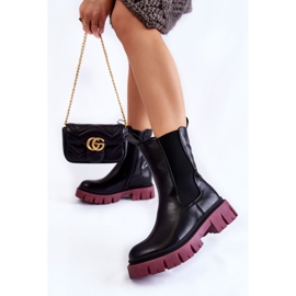 Damen-Plateau-Worker-Stiefel Schwarz-Weinrot Aliana 2