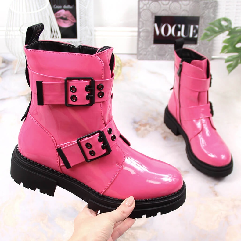 Warme Damenstiefel mit Schnallen fuchsia Laura La.Fi rosa 1