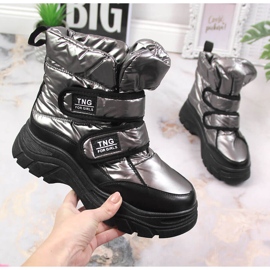 Potocki Jugend-Schneestiefel aus Zinn mit Klettverschluss silber- 1