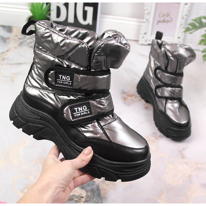 Potocki Jugend-Schneestiefel aus Zinn mit Klettverschluss silber- 1