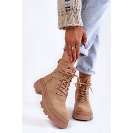 Warme Schnürstiefel aus Leder Beige Merisha 1