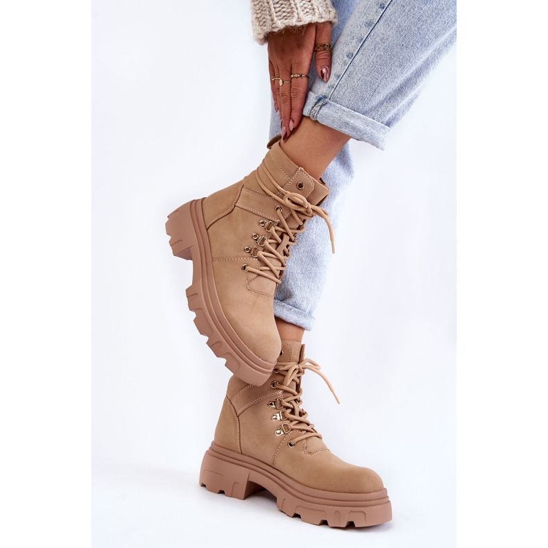 Warme Schnürstiefel aus Leder Beige Merisha 2