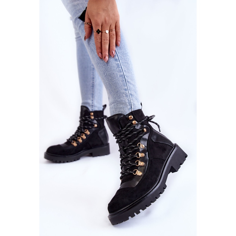 Schwarze warme Damenstiefel mit Schnürung Jesse 2