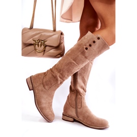 S.Barski Wildleder warme Stiefel auf einem flachen Absatz Beige Laura 3
