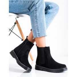 SHELOVET Wildlederstiefeletten mit Fell schwarz 1