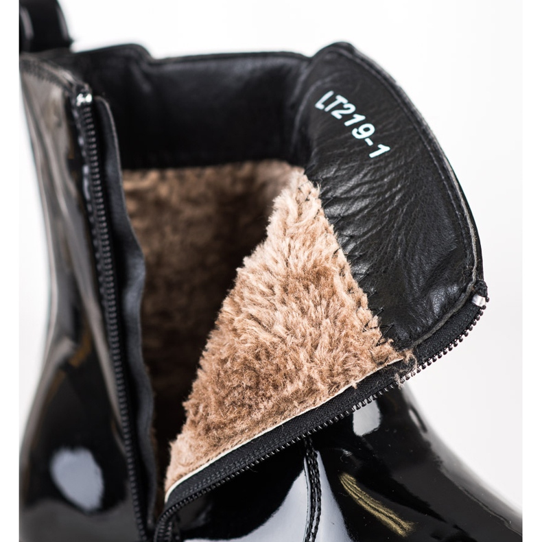 SHELOVET Lackierte Stiefeletten mit Fell schwarz 1