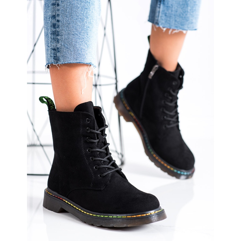 Weide Schwarze Schnürstiefel 2