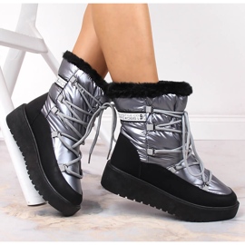 Silberne warme Winterstiefel für Damen mit Schnürung Filippo 1