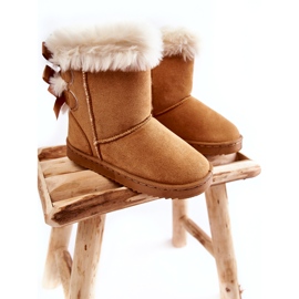 Isolierte Kinderstiefel mit Schleifen, beige Schneestiefel 4