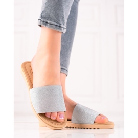 TRENDI Glitzer Hausschuhe silber- 1