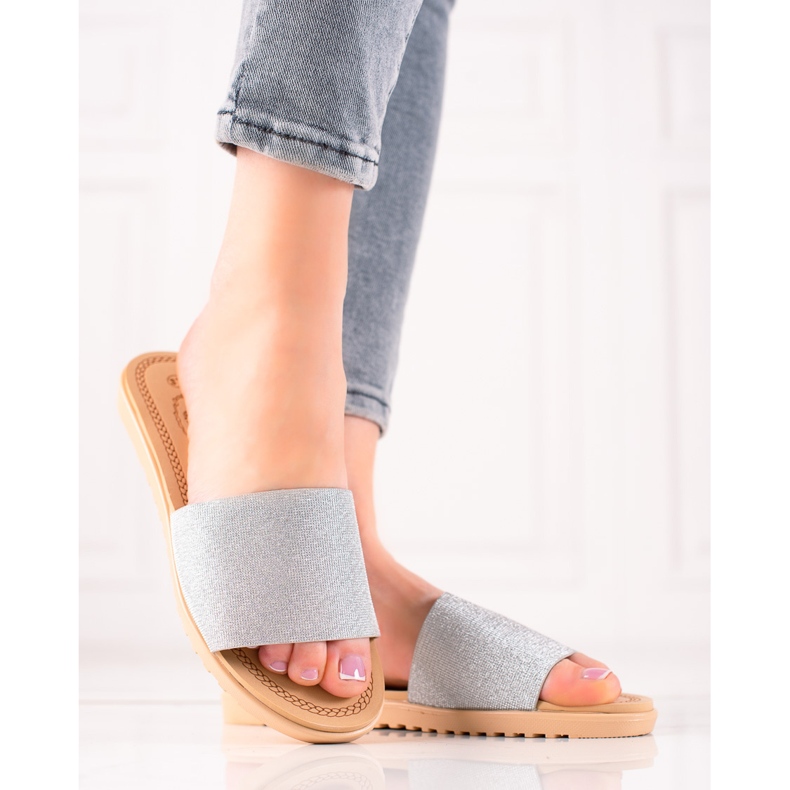 TRENDI Glitzer Hausschuhe silber- 1