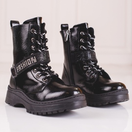 W. Potocki Potocki Mädchenstiefel mit Kristallen schwarz 1