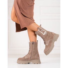 High Shelovet Damen-Wanderstiefel aus Naturleder beige 2