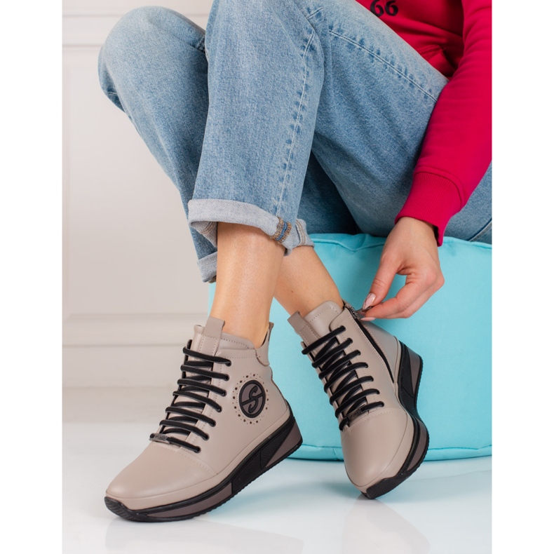 Damen-Sneaker auf der Shelovet-Plattform aus Naturleder beige 1