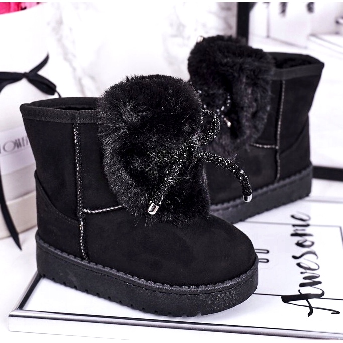 Schwarze Kinder-Schneestiefel mit Fell Wildleder Amelia 3