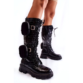 Joia Damenstiefel Trappers mit Handtaschen Schwarz Animal Print Military 1