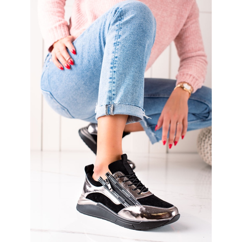 W. Potocki Schwarze und silberne Sneaker aus Potocki-Leder golden 1