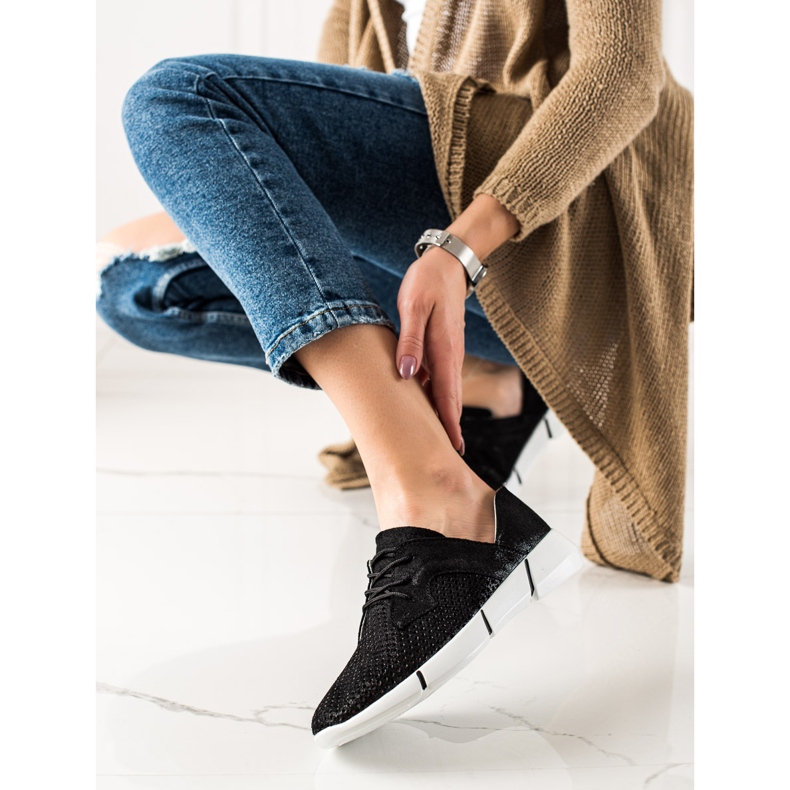 Evento Schwarze Lederschuhe mit Schnürung 1