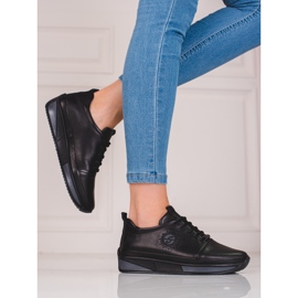 Schwarze Shelovet Damen Sportschuhe aus Naturleder 1