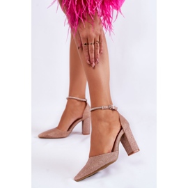 PS1 Glänzende Pumps auf Fersen mit Strasssteinen Rose Gold Castor golden 2