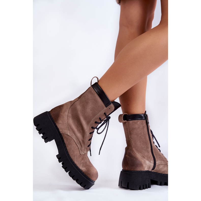 PL5 Klassische warme Stiefel aus Wildleder Braun Caima beige 2