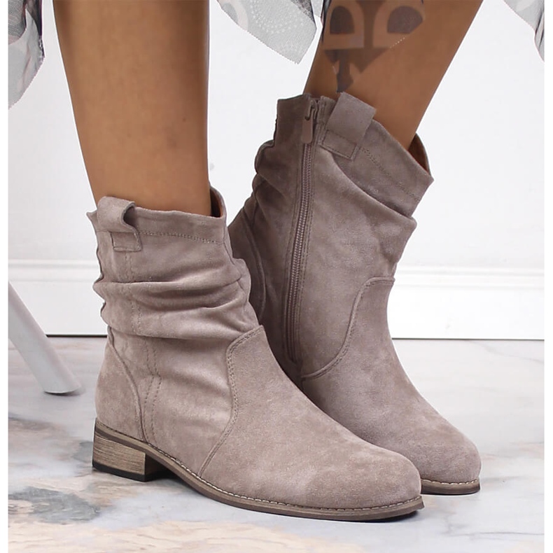 Damen Wildleder, warme Cowboystiefel, beige Jezzi 2