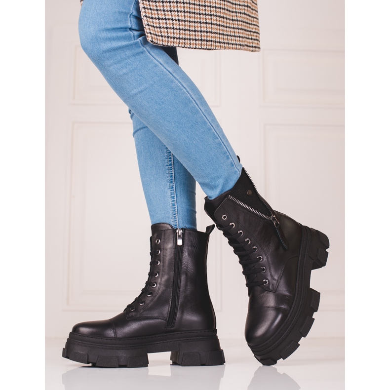 Damen-Ledertaschen mit dekorativem Shelovet-Reißverschluss schwarz 2