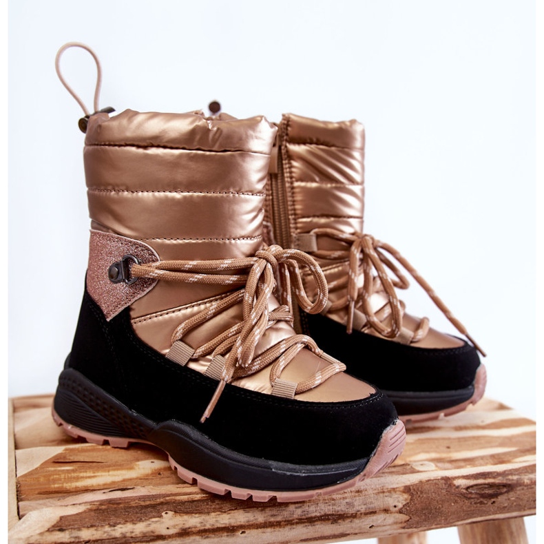 PE1 Kinder Gold Leena Warme Schneestiefel mit Reißverschluss golden 1