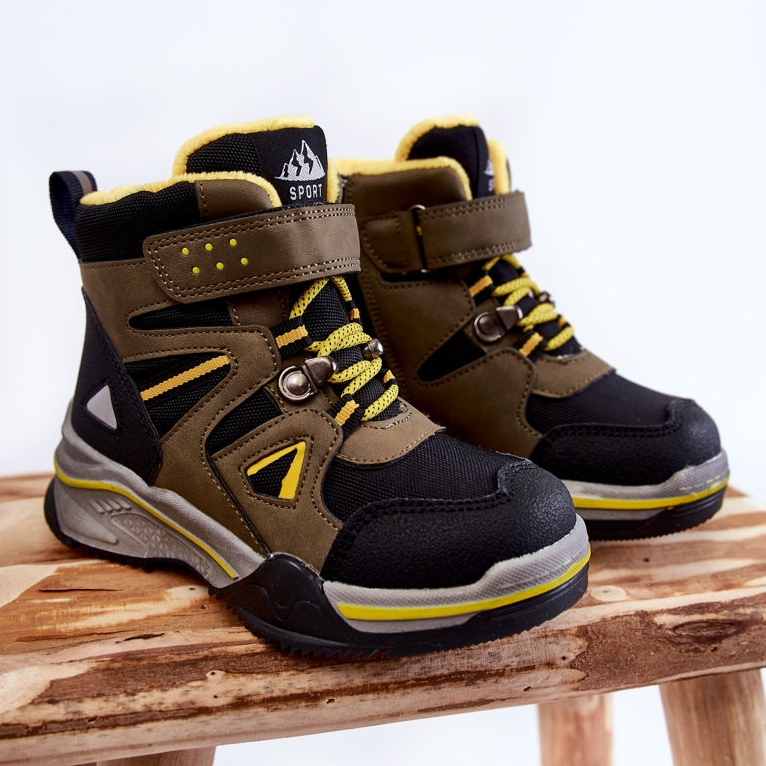 PE1 Trapper-Booties für Kinder, gewärmt mit Wolle Khaki Marco schwarz grün gelb 1