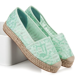 Vices Espadrilles aus Spitze mit Pailletten grün 1