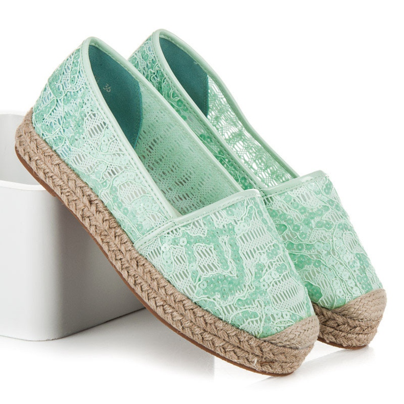 Vices Espadrilles aus Spitze mit Pailletten grün 1