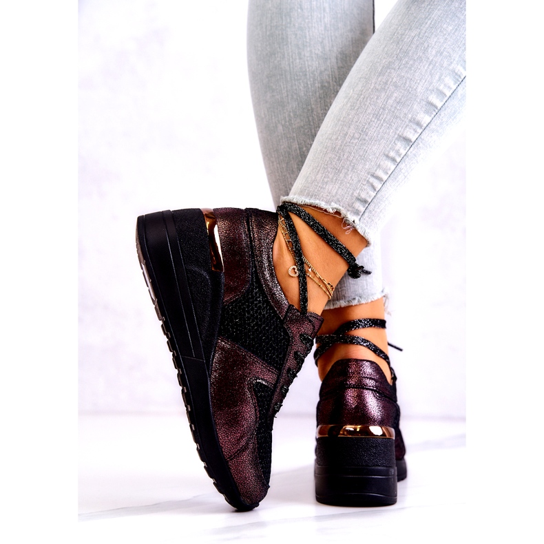 Sneakers aus Leder mit Keilabsatz und Mesh S.Barski Black schwarz 3