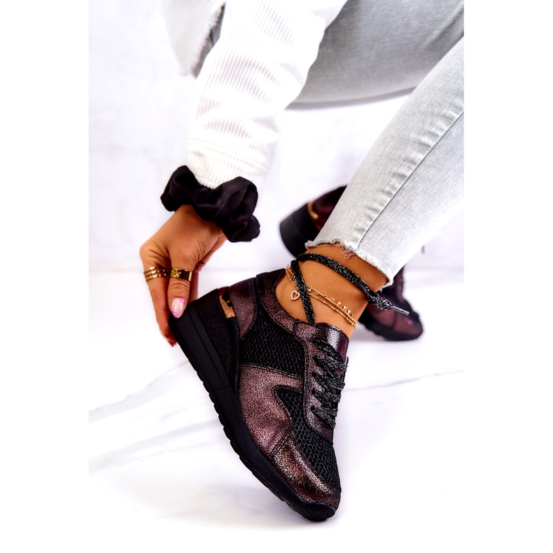 Sneakers aus Leder mit Keilabsatz und Mesh S.Barski Black schwarz 4