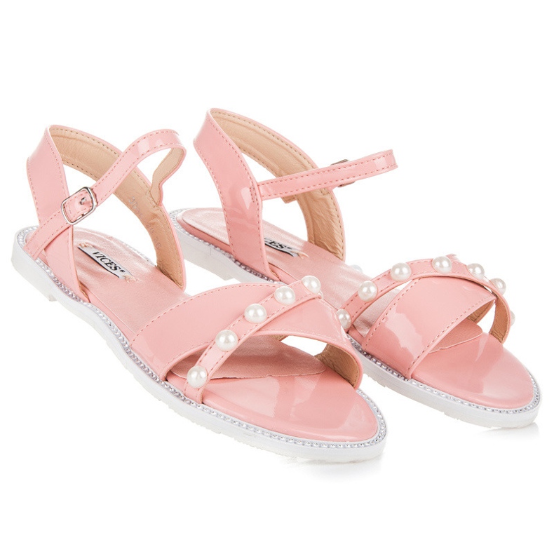 Vices Flache Sandalen mit Perlen rosa 1