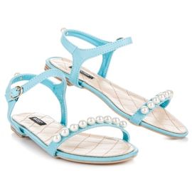 Vices Flache Sandalen mit Perlen blau 1