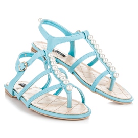 Vices Stilvolle Sandalen mit Perlen blau 1