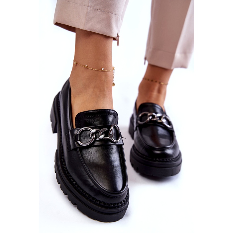 Frauen um Öko-Lederschuhe la.fi schwarz mit einer Kette 4