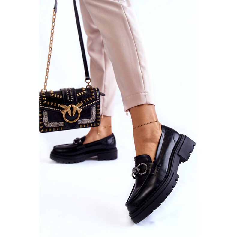 Frauen um Öko-Lederschuhe la.fi schwarz mit einer Kette 2