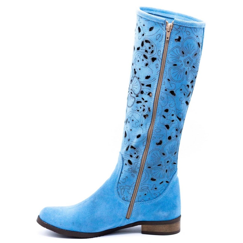 Olivier Durchbrochene Damenstiefel Blaue Blumen 1