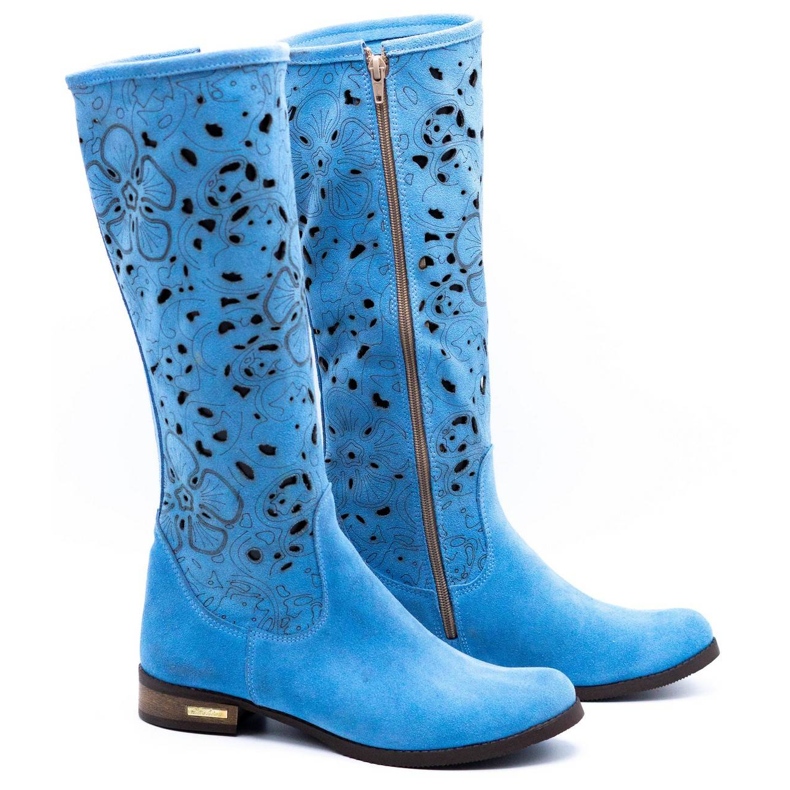 Olivier Durchbrochene Damenstiefel Blaue Blumen 2