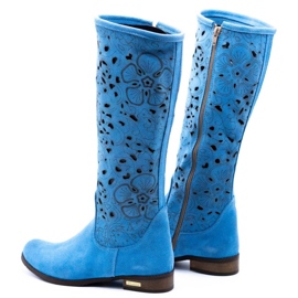 Olivier Durchbrochene Damenstiefel Blaue Blumen 4
